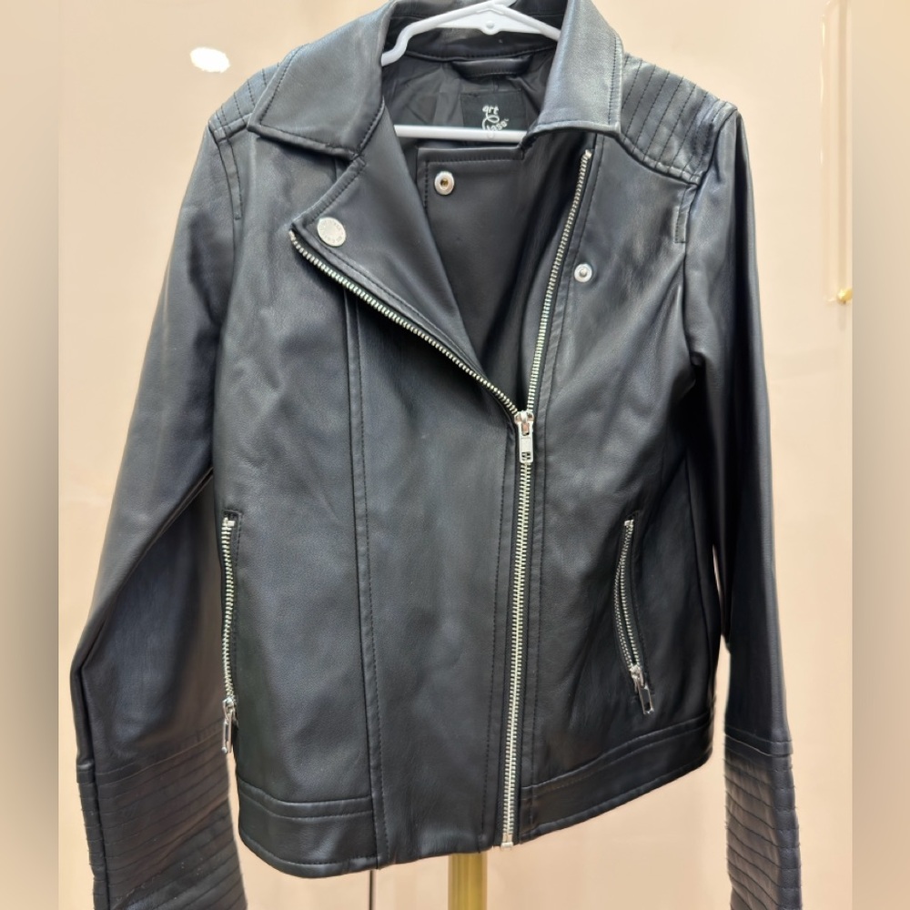 Kids Art Class Midnight Leather Jacket with Metallic Accents size 8